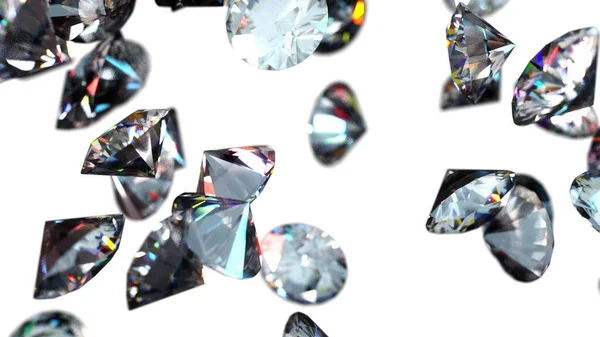 Chute de gros diamants, générés par ordinateur. 3d rendu de beau fond. — Photo