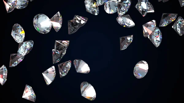 Falling large diamonds, computer generated. 3d render of beautiful background. — Stock Photo, Image