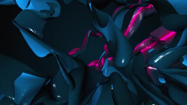 Volumen formas amorfas con tiras de neón, generadas por ordenador. 3d renderizado de fondo surrealista — Vídeo de stock