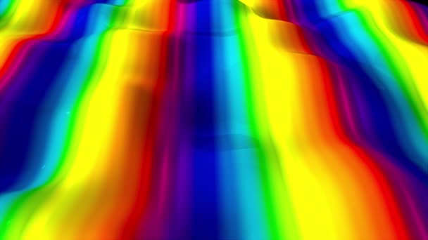 Созданный компьютером абстрактный фон. 3d визуализация появления цветных полосатых пятен на вращающейся волнистой поверхности — стоковое видео
