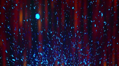 Parlayan kıvılcımlar uçuşuyor, bilgisayar üretiliyor. Dikey çizgilerin ve kıvılcımların modern arkaplanı 3d biçimlendiriliyor