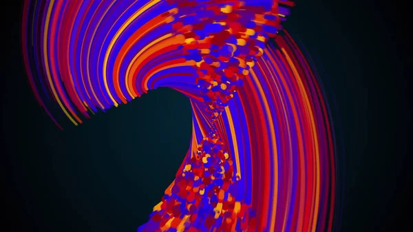 Skręcony element abstrakcyjny z kolorowych linii i cząstek, wygenerowany przez komputer. tło wiru 3d renderowania — Zdjęcie stockowe