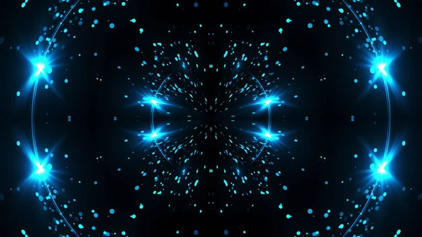 Fractale deeltjes en fakkels in spiegelreflectie, 3d rendering. Computergegenereerde abstracte achtergrond — Stockfoto