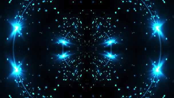 Partículas fractales y bengalas en reflejo de espejo, representación 3D. Fondo abstracto generado por ordenador — Vídeo de stock