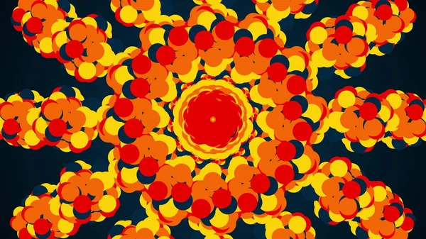 Computer generated abstract background from flashing colored circles. Kaleidoscope converts colorful particles into an image, 3D rendering. — 스톡 사진