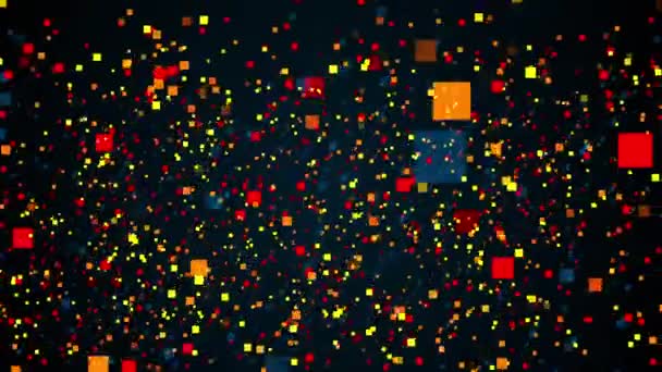 カラフルな長方形の粒子を飛んでスペース。コンピュータによる3Dレンダリングの抽象的な背景 — ストック動画