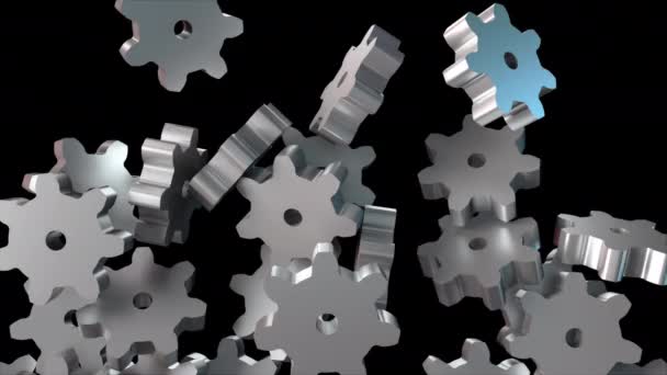 Falling many gears, computer generated. 3d render of technological background — Wideo stockowe