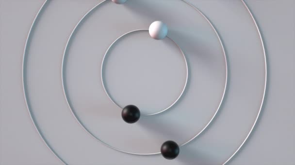 Manera radial para esferas en blanco y negro, generada por computadora. 3D renderizado de fondo isométrico — Vídeos de Stock