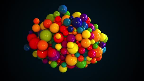 Rastgele renkli küreler. Bilgisayar, büyük ve küçük toplardan oluşan soyut bir form oluşturdu. 3d oluşturma arkaplanı — Stok video