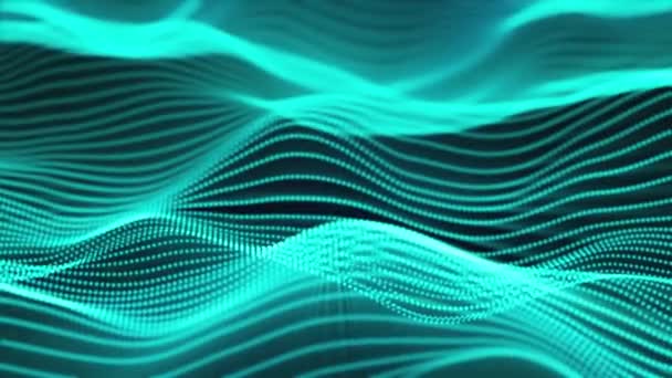 L'ordinateur a généré une vague de particules de mégadonnées. Effet rayé de couleur. rendu 3D d'une surface brillante néon futuriste — Video