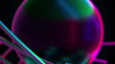 Yanardöner neon küre ve optik liflerden oluşan pleksus, bilgisayar üretimi. Soyut arkaplanın 3d görüntüsü