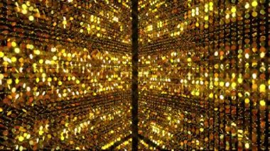 Birçok parlayan madeni paranın altın arkaplanı, bilgisayar üretimi. 3D gösterişli simetri