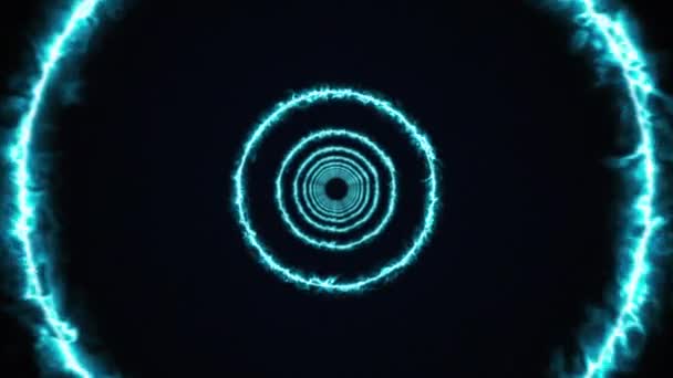 Rotující kruhy energie tvoří dlouhý tunel, vytvořený počítačem. 3D vykreslování jasného pozadí — Stock video