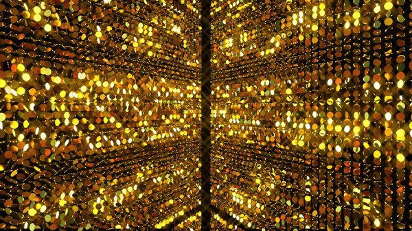 Birçok parlayan madeni paranın altın arkaplanı, bilgisayar üretimi. 3D gösterişli simetri