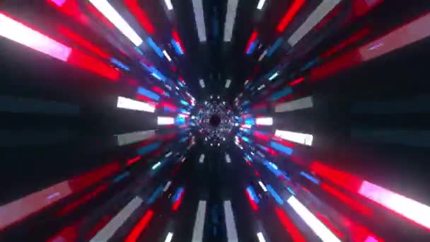 Tunnel med glödande kuber och strålar, datorgenererad. 3D-rendering abstrakt bakgrund. Flyg innanför korridoren — Stockvideo
