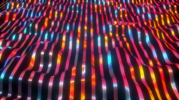 O computador gerou linhas onduladas de néon. 3d renderização listras fundo com luz gradiente — Fotografia de Stock