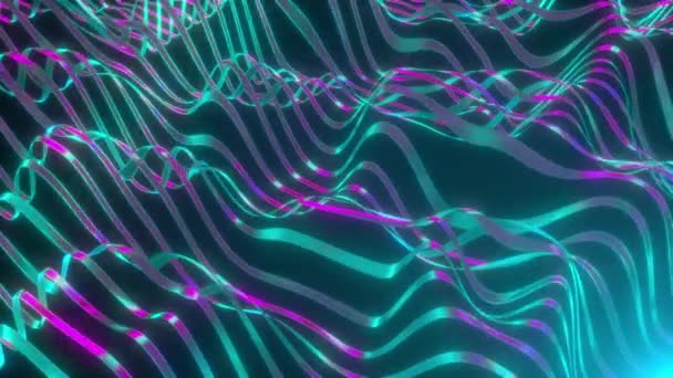 O computador gerou linhas onduladas de néon. 3d renderização listras fundo com luz gradiente — Vídeo de Stock