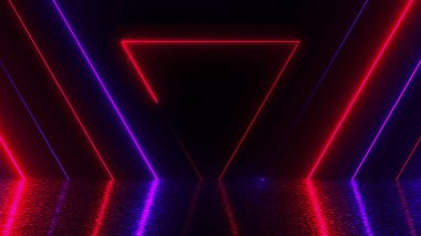 Birçok neon üçgen alanı, soyut bilgisayar oluşturulan fon, 3d render