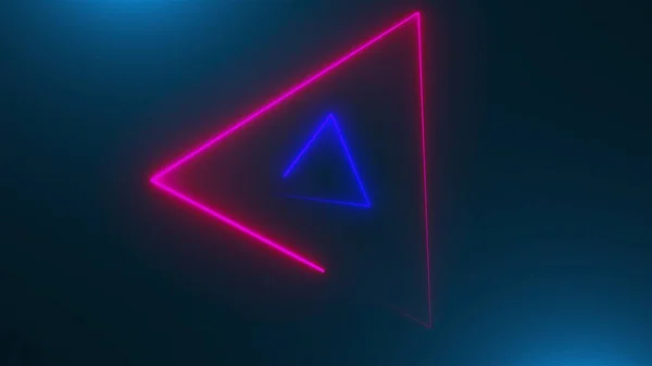 Muitos triângulos de néon no espaço, computador abstrato gerado pano de fundo, renderização 3D — Fotografia de Stock