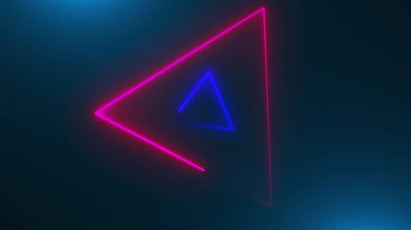 Many neon triangles in space, abstract computer generated backdrop, 3D render — Stock Photo, Image