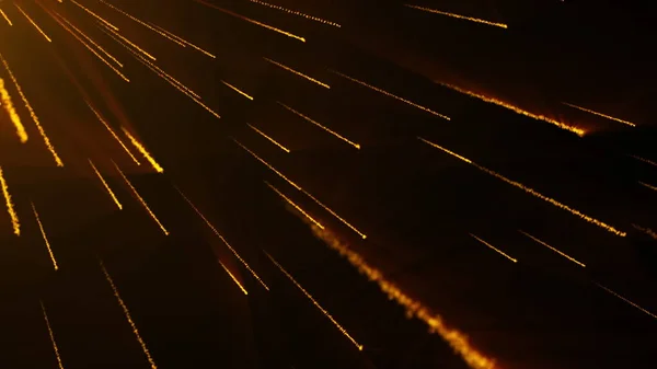 Počítač generoval létající komety s dlouhými ocasy. 3D vykreslování mnoha částic meteoritů. Abstraktní pozadí — Stock fotografie