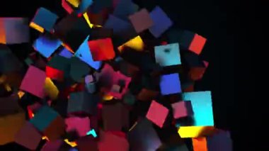 Ekranı dolduran çok renkli rastgele küpler, bilgisayar üretildi. 3d rendeleme neon arkaplanı