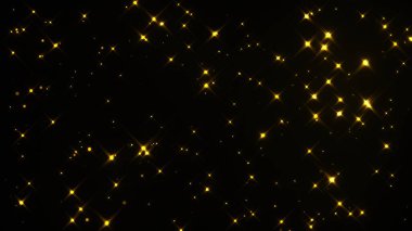 Starglow, bilgisayar üretildi. 3D, siyah arka planda parıldayan güzel yıldızları yansıtıyor..