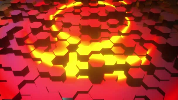 Diseño abstracto hexagonal de neón generado por computadora. 3d representación de fondo de panal. — Vídeos de Stock