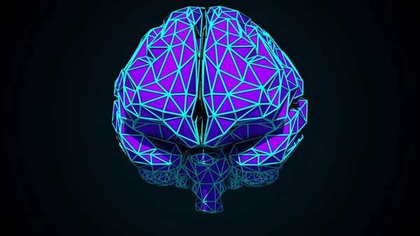 Human brain is formed by a combination of colored triangles, computer generated. 3d rendering of digital artificial intelligence of the brain from polygons