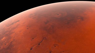 Mars 'ın yüzeyinde uçarken bilgisayar üretildi. Gerçekçi kozmik arkaplanın 3 boyutlu canlandırması. Bu görüntünün elementleri NASA tarafından sunulmaktadır.