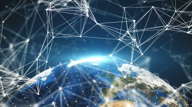 3D planet earth ve bağlantı noktaları, farklı kıtalar, oluşturulan bilgisayar işleme arka plan