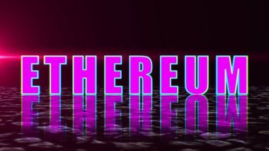 Engelleme zinciri konsepti, yüzeyde yansımalı modaya uygun ethereum metin, 3d görüntüleme arkaplanı