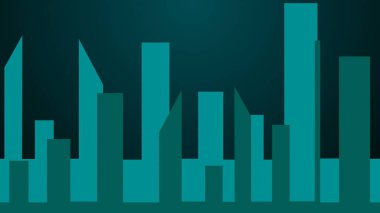 Modern şehirdeki farklı yüksek binaların silueti, 3 boyutlu arka plan, bilgisayar üretimi