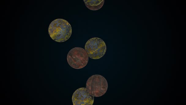 Many falling rusty spheres, computer generated. 3d render of abstract old background — Stock Video