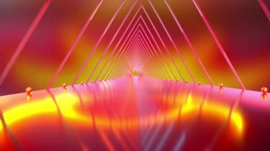 Üçgen atari salonu ve toplardan gelen neon yol, bilgisayar üretimi. Sanal arkaplanın 3d görüntülemesi