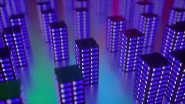 3d rendering edifici tecnologici nella città di notte. Città futuristica con luci, generata al computer. Sfondo astratto — Video Stock