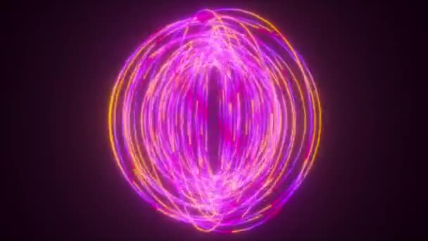 Cirkulär rotation av tunna neonringar, datorgenererad. 3D-återgivning av abstrakt bakgrund — Stockvideo