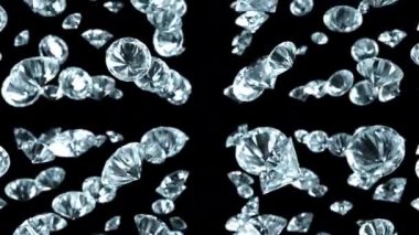 Karanlıkta düşen güzel elmaslar, bilgisayar üretimi. 3d lüks arkaplan oluşturma.