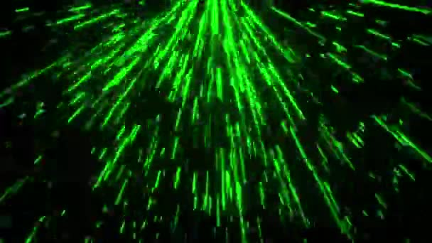 Volo di luci verdi striscia nella direzione laterale, 3d rendering sfondo del computer — Video Stock