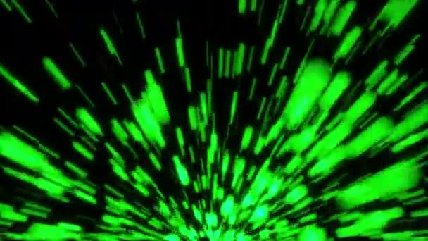 Flygning av gröna ljus strimma i sidled riktning, 3D-rendering dator bakgrund — Stockvideo