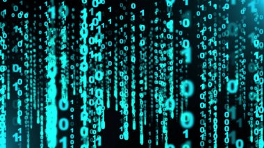 Matris verisi ile web arkaplanının 3d görüntülenmesi. Bilgisayar ekranında çalışan sayılarla programlama kodu, bilgisayar oluşturuldu