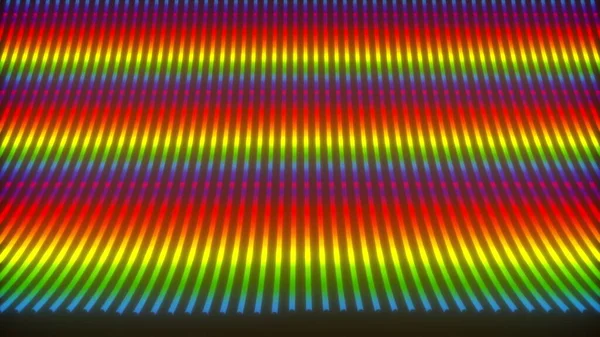 Computer gegenereerd gebogen neon lijnen. 3d rendering strepen achtergrond met regenboog licht — Stockfoto