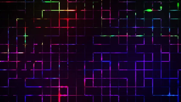 Iluminação de néon de blocos e gradiente de linhas, gerado por computador. 3d renderizar fundo abstrato — Fotografia de Stock