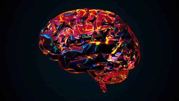 Neon brain with glossy convolutions — Stock Photo, Image