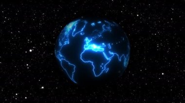 Neon kıtaları olan dünya gezegeni.