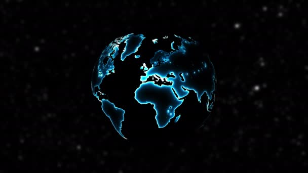 Planète terre avec des continents néon — Video