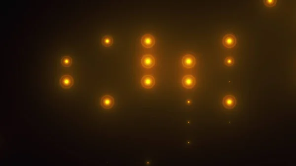 Řady žárovek reflektory s náhodným zapnutím, počítačem generované pozadí nočního klubu, 3d vykreslení — Stock fotografie