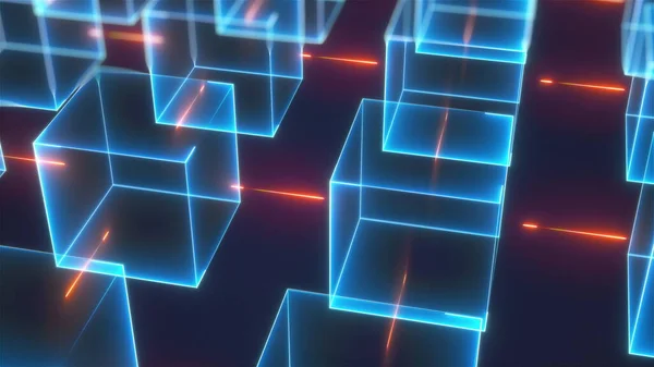Estrutura de conexão de cubos de néon — Fotografia de Stock