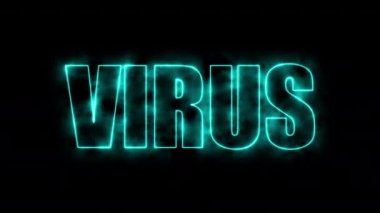 Bilgisayar, yanan pankart virüsü ile arka plan oluşturdu. Ateşli bir metin çerçevesinin 3d görüntülemesi