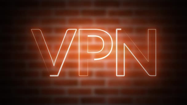 3D rendering of text VPN against the background of brick, computer generated wireframe symbol with glowing laser light — Stock Video